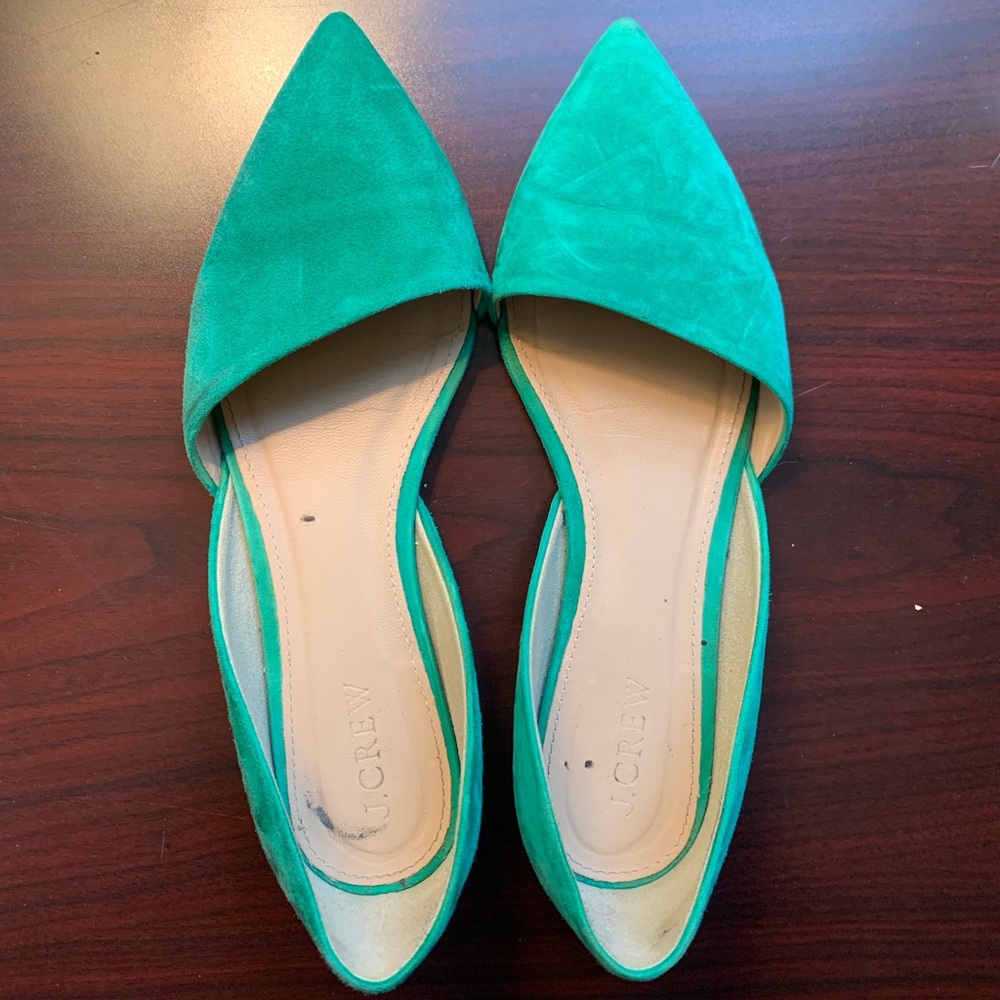 J. Crew Sloan Green Suede D’Orsay Flat, 6.5